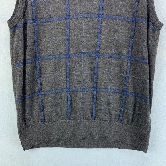 Brooks Brothers Mens Sweater Vest Extra Large Pullover Merino Wool Gray Blue - Picture 3 of 12